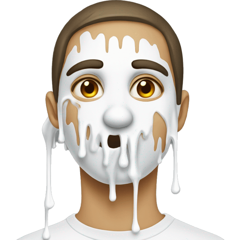 person with white paint dripping their face the mouth emoji