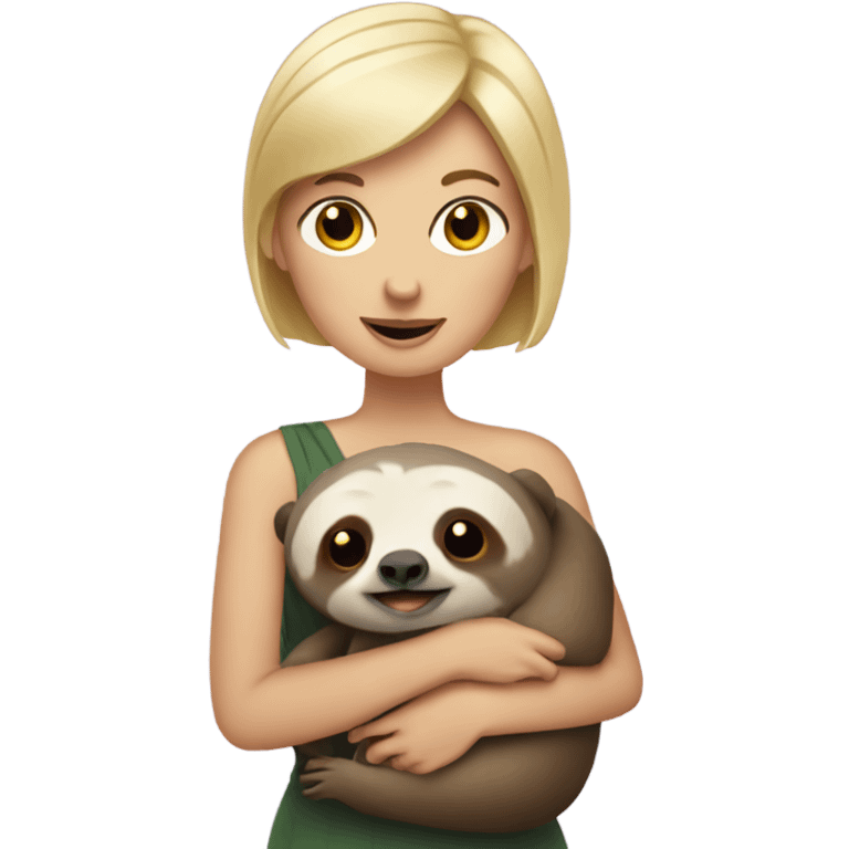 Lady with short blonde hair holding a sloth emoji