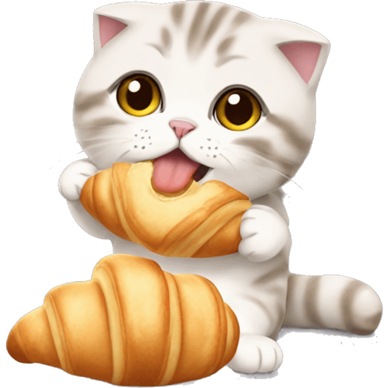 scottish fold cat eating croissant emoji