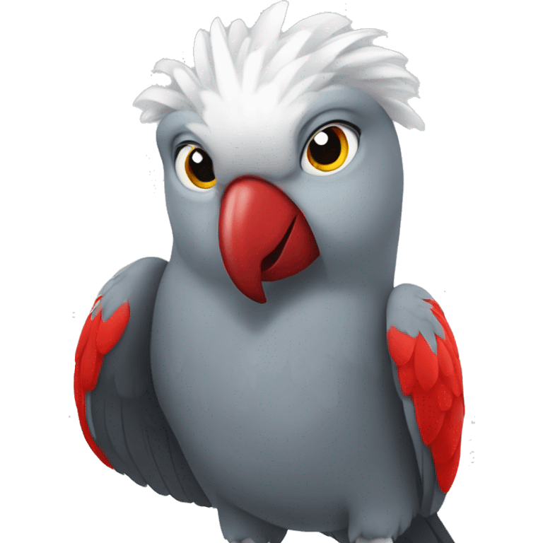 gray parrot with red tail, and its head is white.  emoji