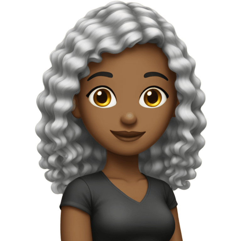 Girl parda do cabelo preto médio de franja emoji