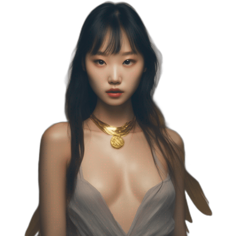 Korean girl-,-david-bellemere,-bare-belly, -wings,-choker,-bathed-in-shadows,-fov-90-degrees,-short-lighting,-I-usm,-cold-colors,-gilded-technique,-extremely-hyper-aesthetic,-absurdres emoji