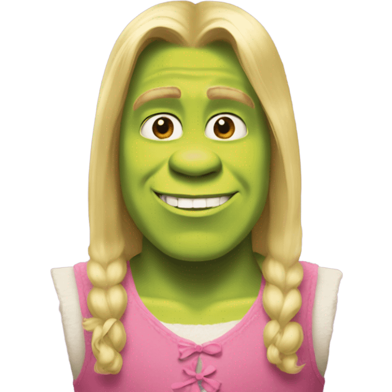 shrek with pink bow in his long blonde hair  emoji