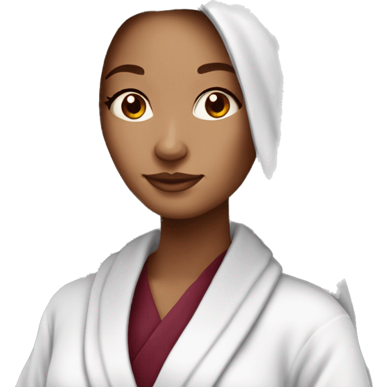 Beautiful tattooed  burgundy long haired woman in bathrobe emoji