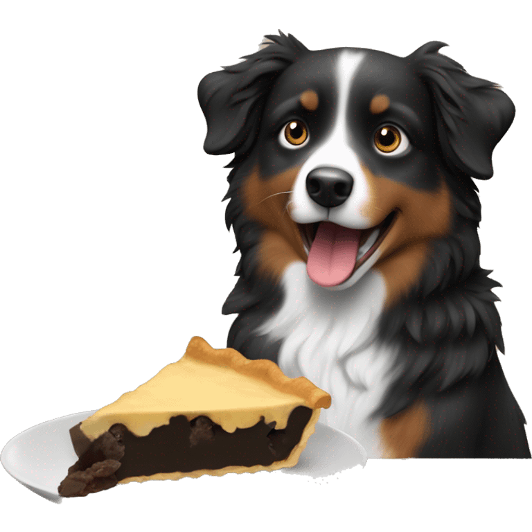 Small black australian shepherd dog eating pie  emoji