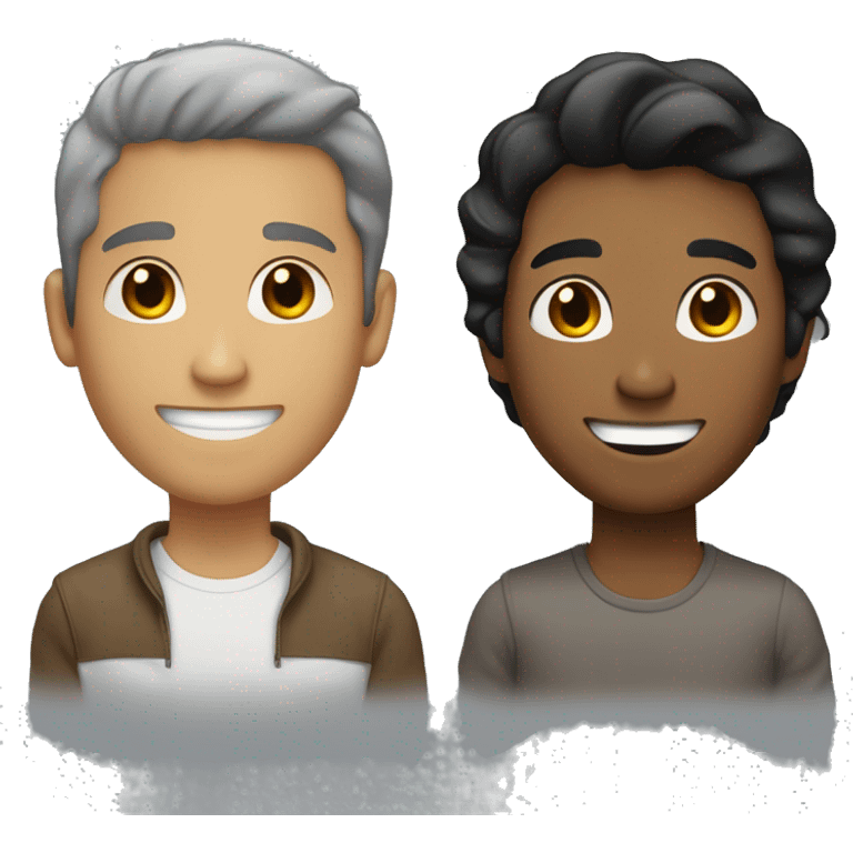 A young man with caramel brown skin, slightly longer black hair, a smiling face without a beard. An older man with light skin, short dark brown hair, a smiling face without a beard. emoji