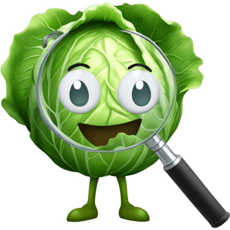 smiling cabbage hold magnifying glass emoji