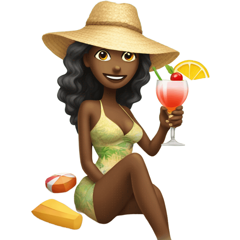 Lady sipping a drink on the beach emoji