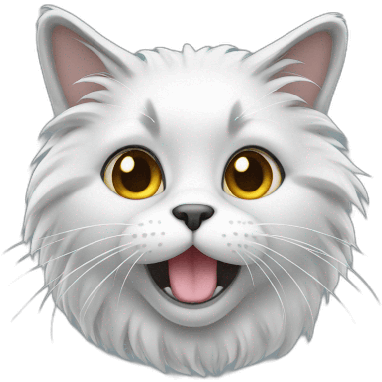 A cat with fluffy White and some Grey hair emoji