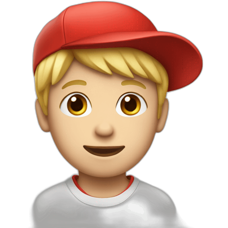 A blonde boy wearing a red cap that has the letter S on it  emoji