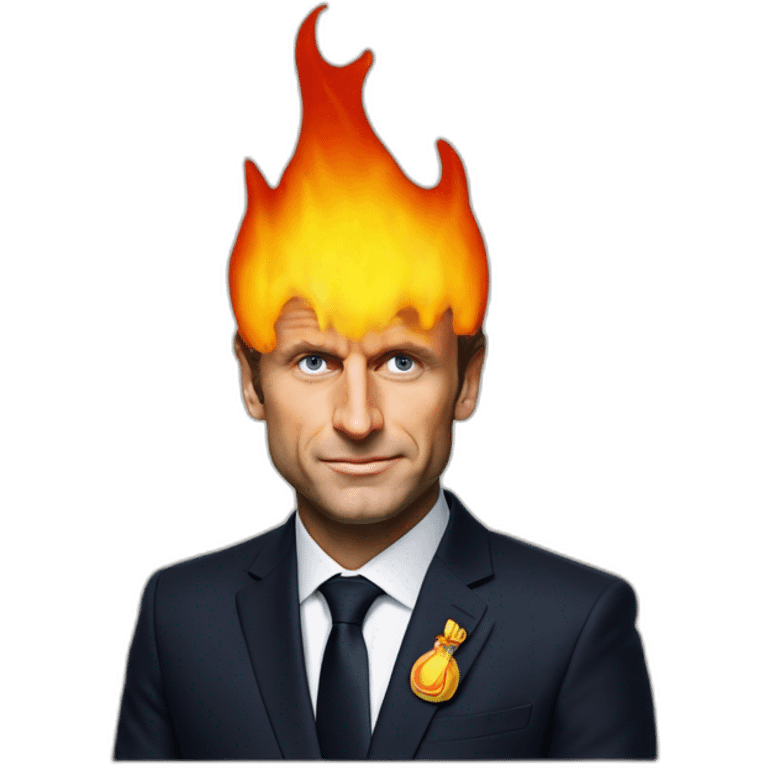 emmanuel-macron with flames on his head emoji