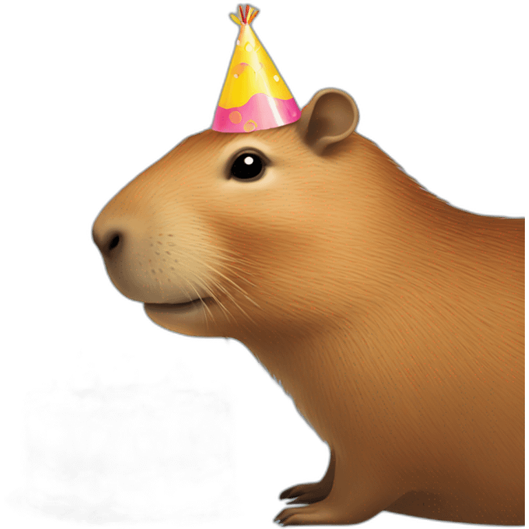 Capybara with a birthday cake and candles and balloons emoji