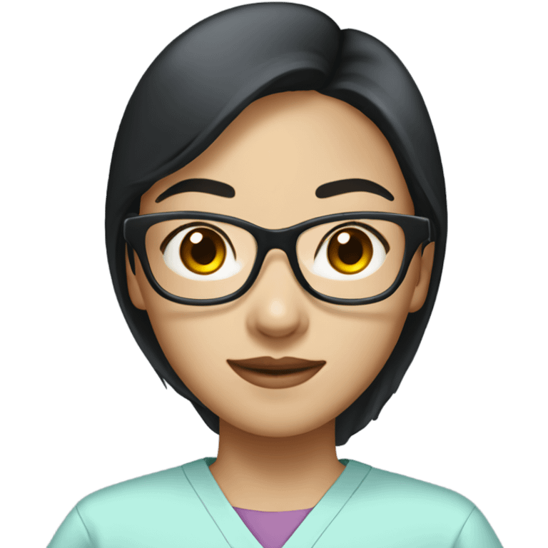 straight black haired asian girl with glasses in scrubs emoji