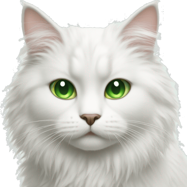 White fluffy cat with green eyes  emoji