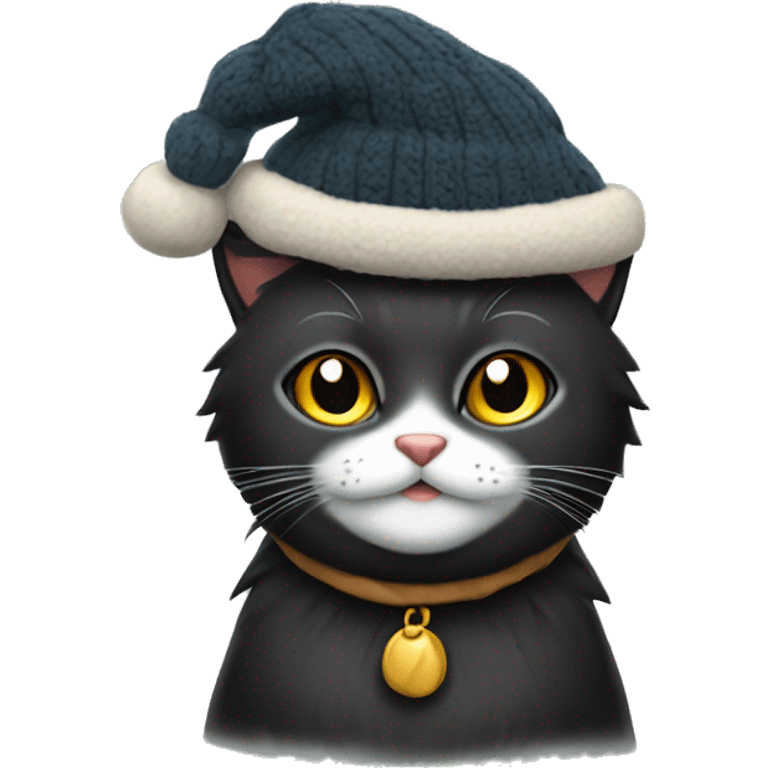 Gato Negro Con gorro de invierno emoji