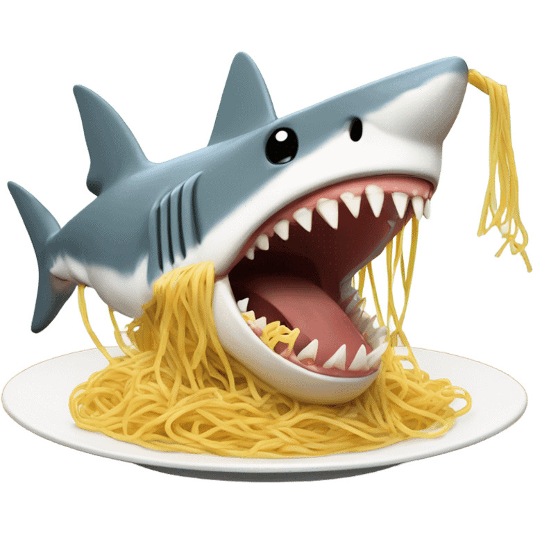 A shark eating pasta emoji