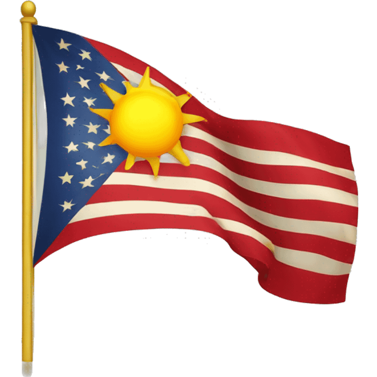 f a flag with a red left section featuring a golden sun with wavy rays.  emoji