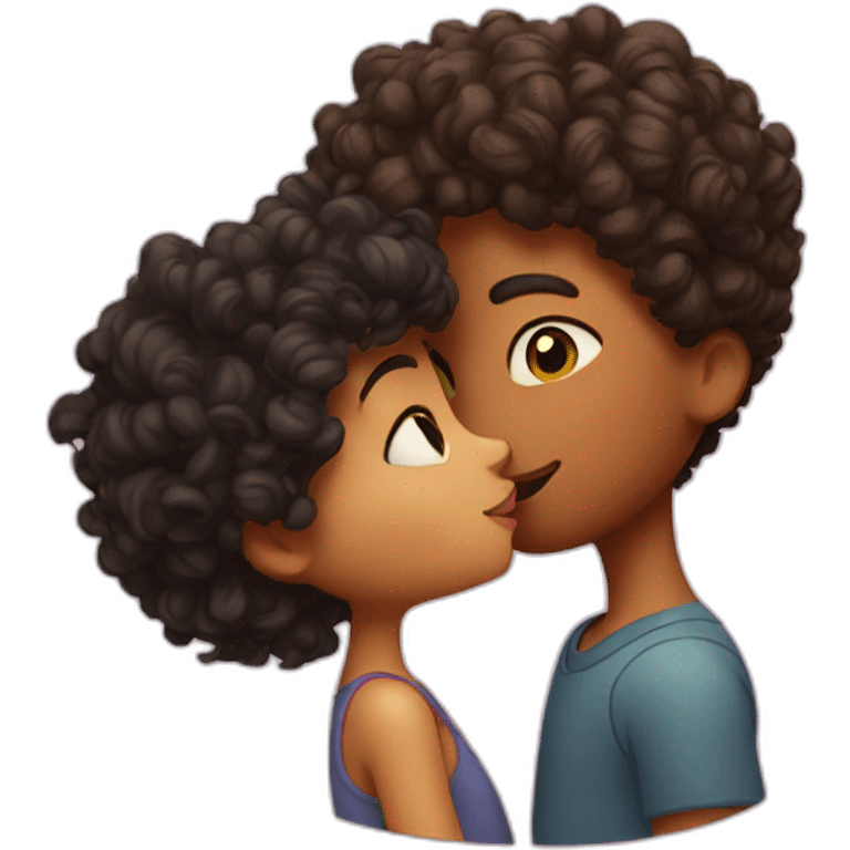 A girl kissing a curly boy emoji