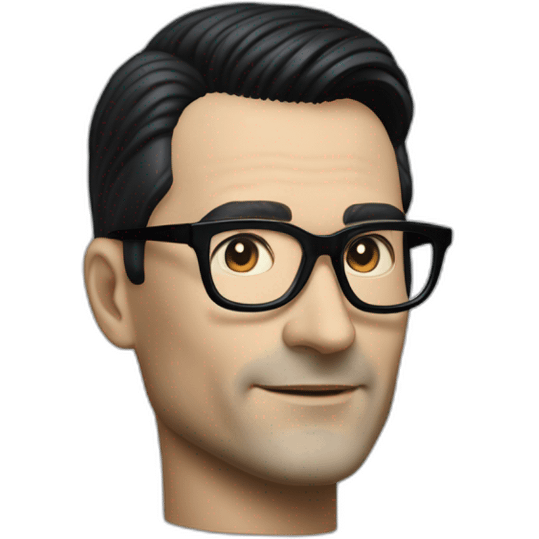 small photo realistic Ralf Hutter from Kraftwerk, short straight black hair, Dark Brown eyes, black glasses, thin, black shirt, waving, side view emoji