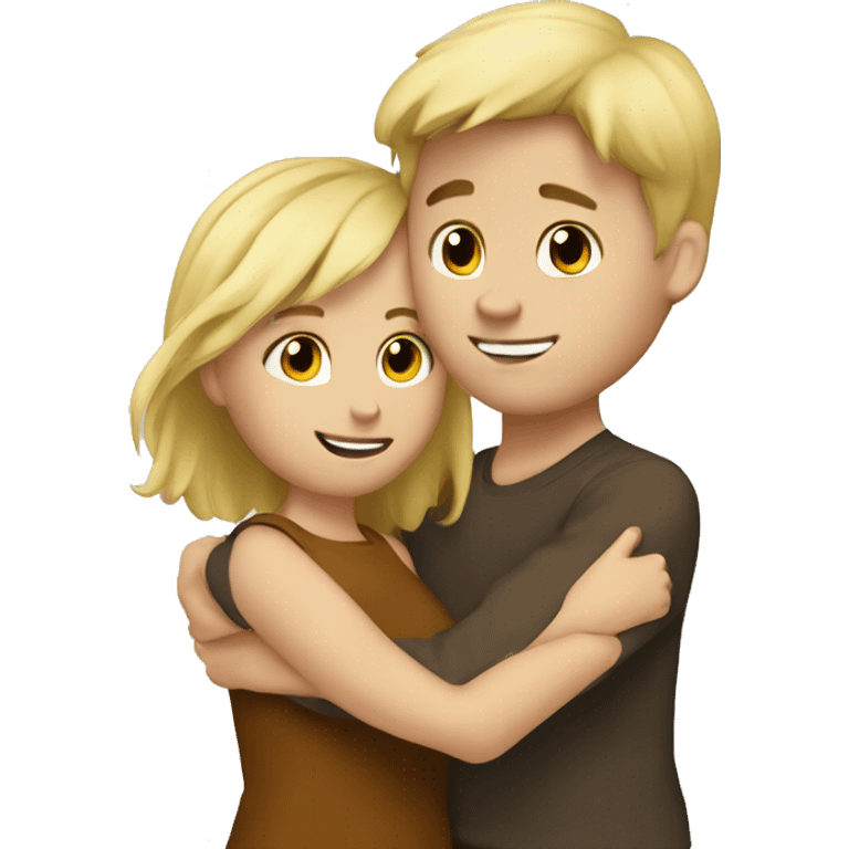 Blonde hair girl hugging brown hair boy emoji