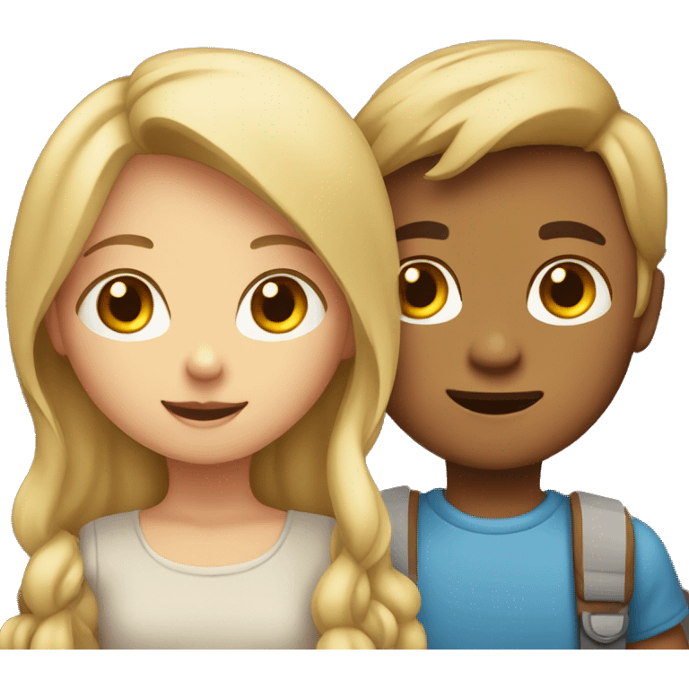 blonde girl and a boy with brown hair holding hands looking into the distance emoji