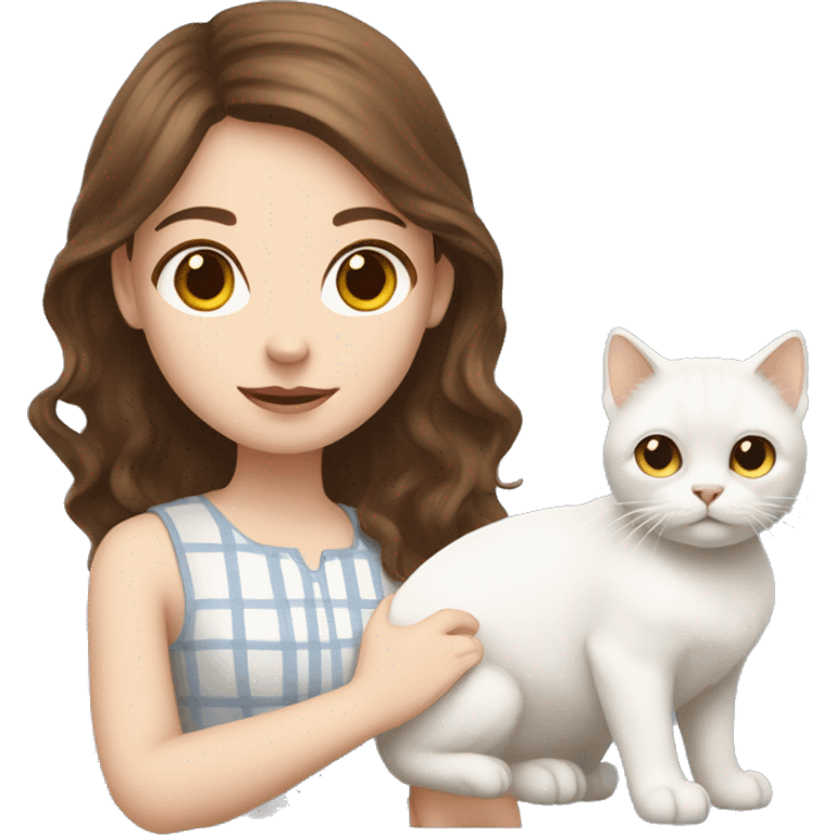 brown hair white skin girl with her white scottish cat emoji