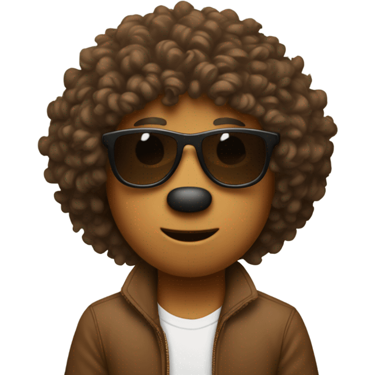 Brown doodle with light brown nose and curly hair with mini sunglasses on that are horizontally thin  emoji