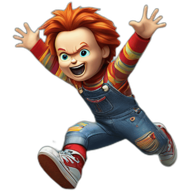 Chucky jumping into a pool from a trampoline emoji