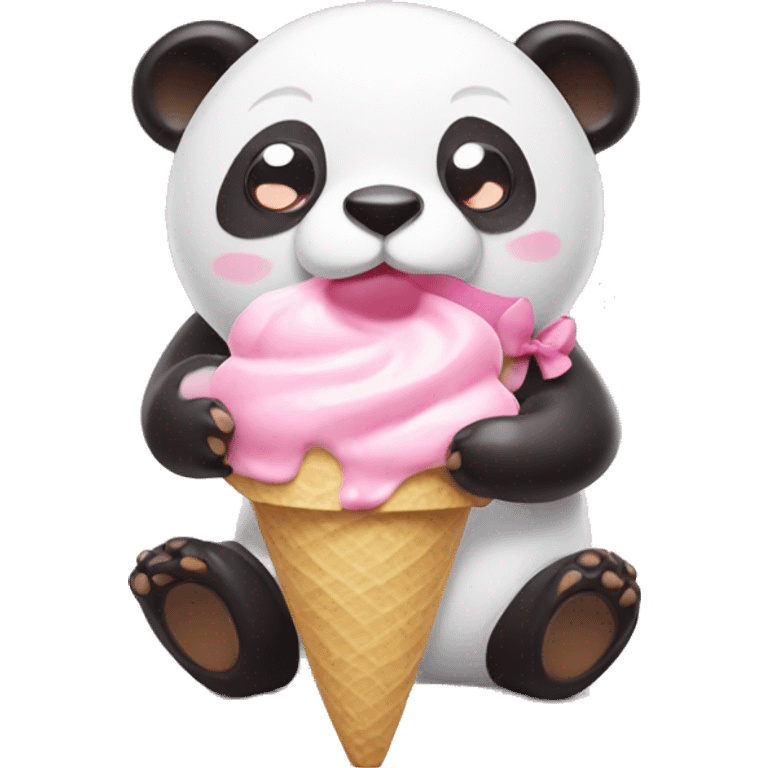 pink panda with bows eating vanilla ice cream emoji