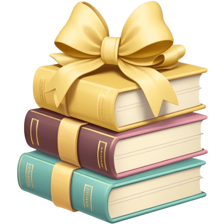 stacked books, with a bow on top, in pastel yellow tones  emoji