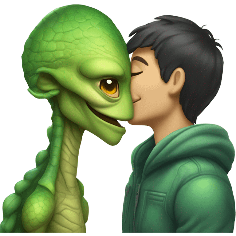 a Reptilian alien woman kissing humman man emoji