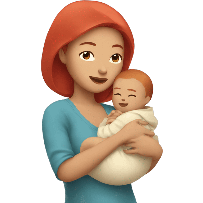 Asian woman with red hair holding a baby in her hand emoji