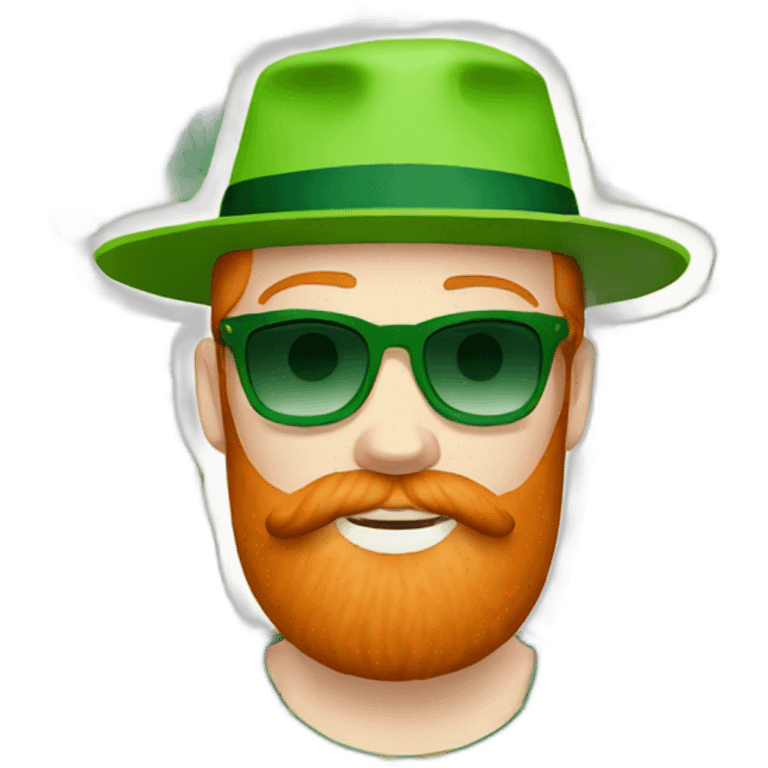 Ginger beard wearing a floral top and wearing green sunglasses and a bucket hat emoji