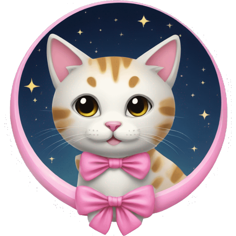 cat sitting on the moon with pink bow emoji