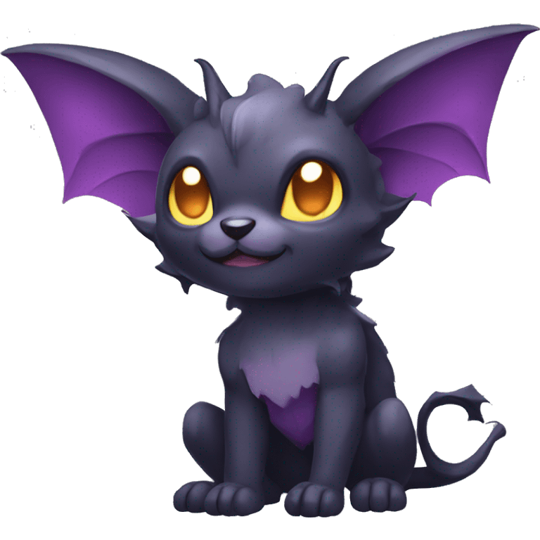 Cute cool fantasy dark-themed animal hybrid Fakemon with horns and bat ears full body emoji