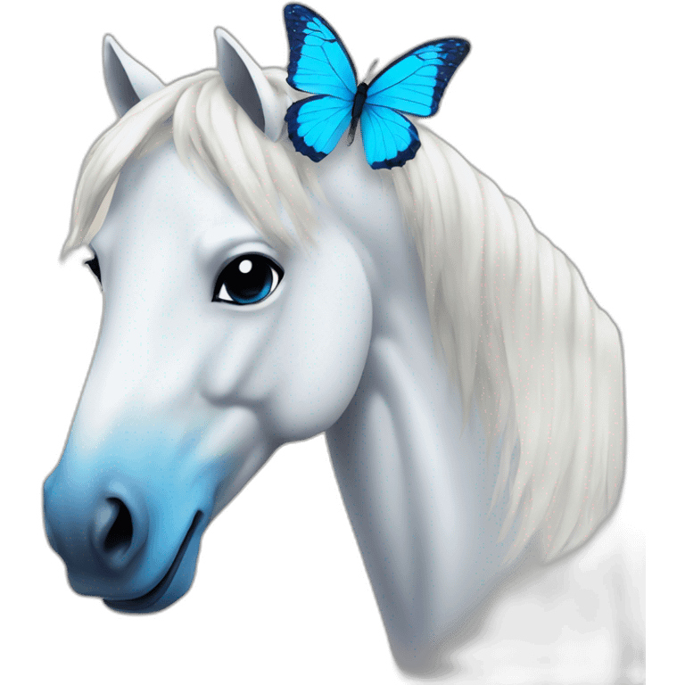 Withe horse with a blue butterfly on his nose  emoji