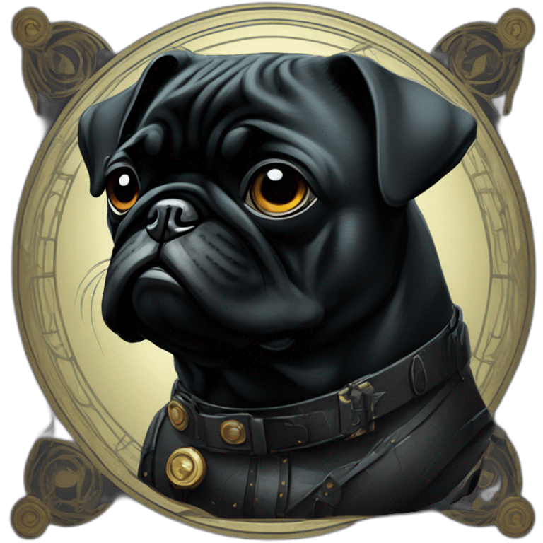 A cyberpunk black pug in Art Nouveau style during 1910 emoji