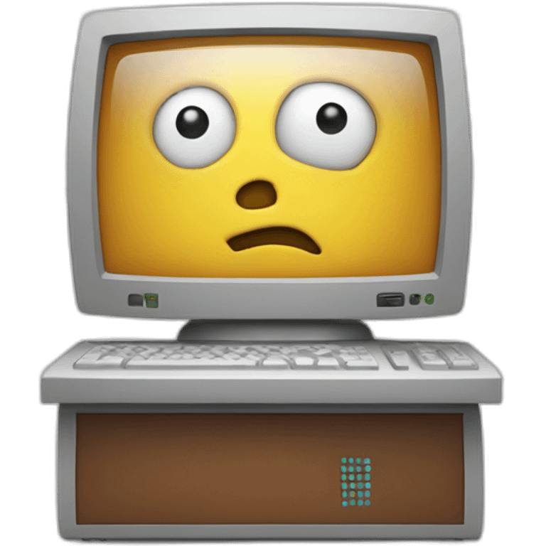 Anthropomorphic computer with a face arms and legs doing something random emoji