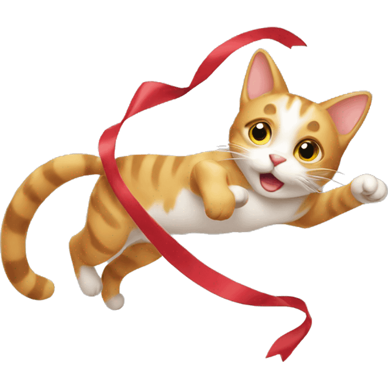 cat chasing long ribbon emoji