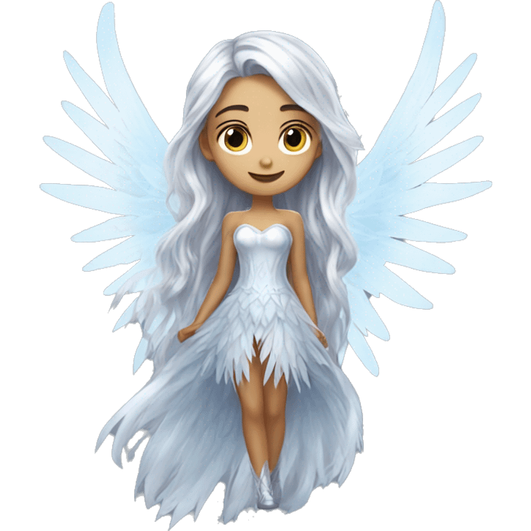 big wings, silver, icy ,snowflake, Beautiful, fairy, long hair emoji