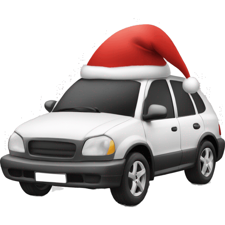 Black and white car wearing Santa hat  emoji