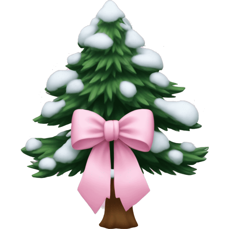 a pine tree with snow and a light pink bow emoji