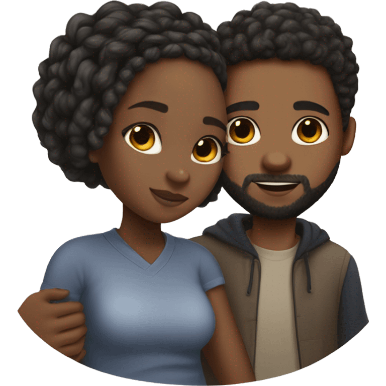 Realistic black girl with box braids and light skin boy with short curly hair and a short beard hugging emoji