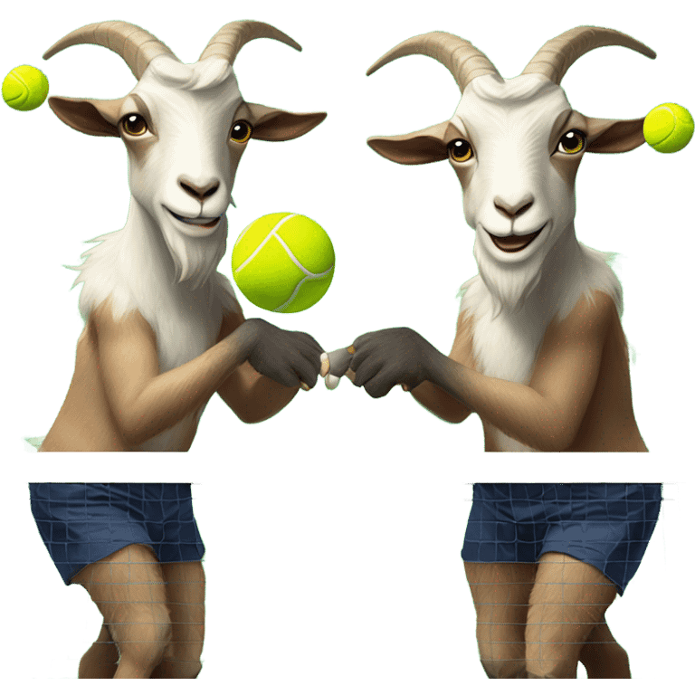 Two bearded goats playing tennis in shorts and no shirt emoji