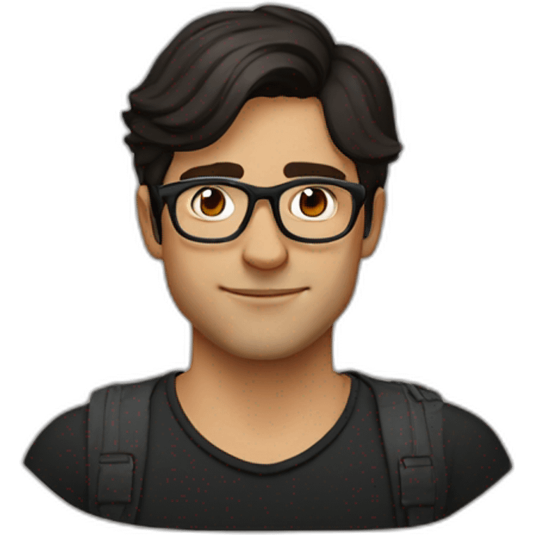 german dark haired guy wearing glasses and dark t-shirt with flowers print emoji