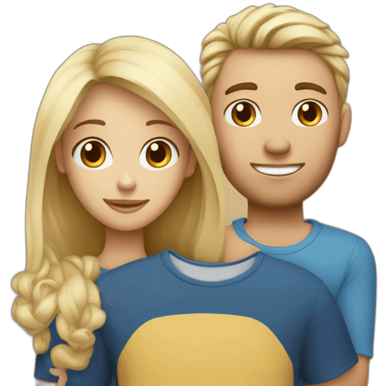 Un couple avec le garçon blond yeux bleus avec la fille blonde au yeux marrons  emoji