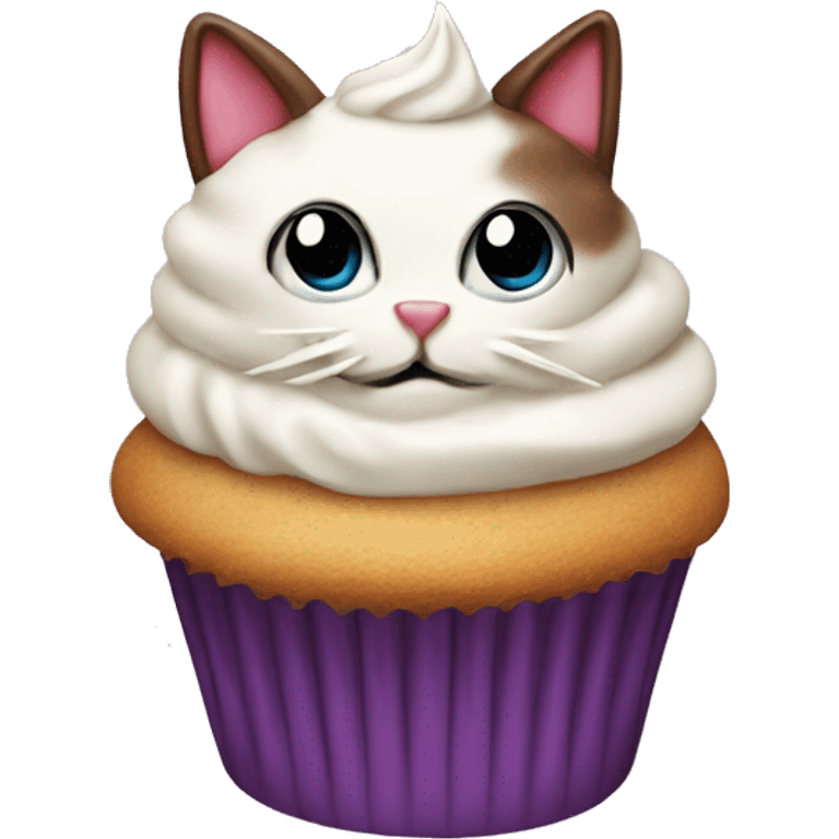 Cupcake with a Cat head and cream on top emoji