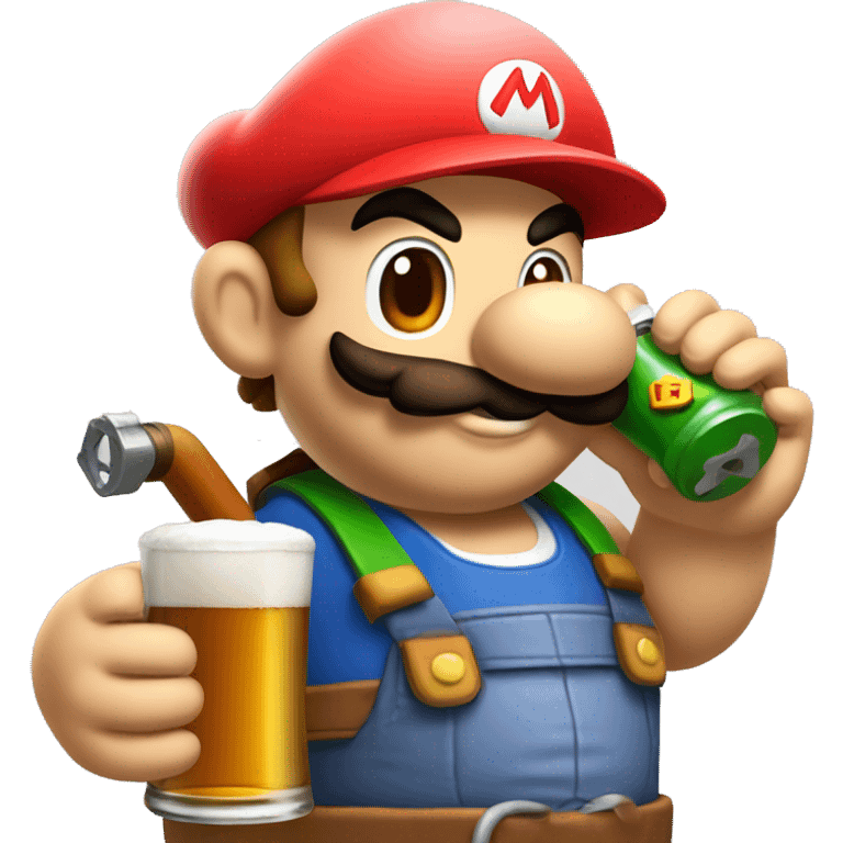 Mario plumber drinking beer with a shirt that reads “HOPE” with a pipe wrench logo emoji