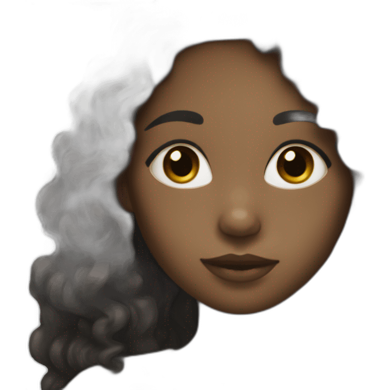 Dark skin girl with asian eyes and long black curly hair emoji