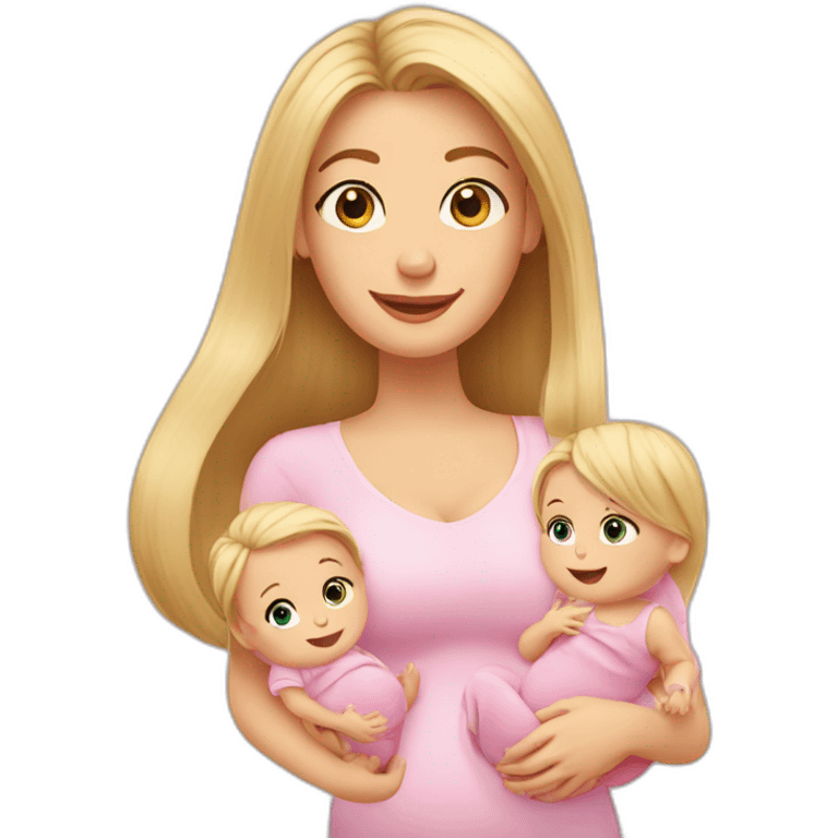 long hair blonde mother with 2 female newborns emoji